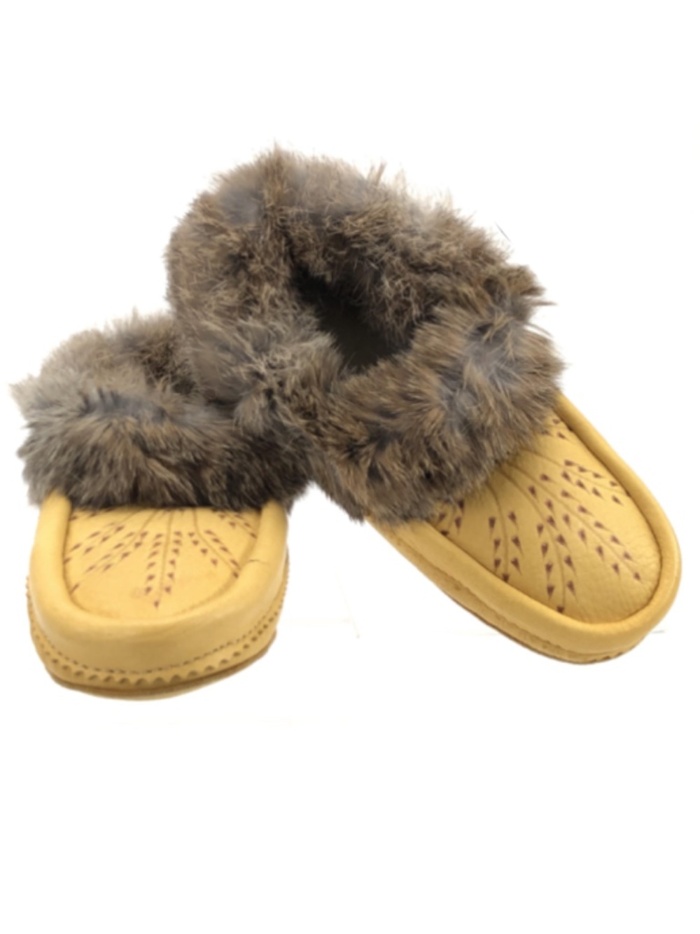 RARE Manitobah Mukluks Yellow Deerskin Leather Moccasin Slippers with Fur Trim